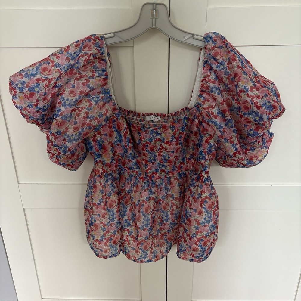 Lush Multicolor Floral Puff Sleeve Blouse